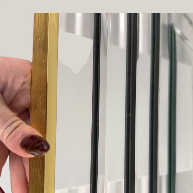 1970s Monumental 1970s Op Art Concentric Square Mirror | Heavy Plate Glass | Gold Frame For Sale - Image 5 of 10