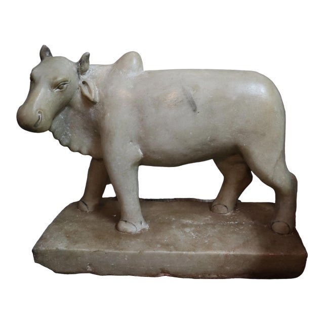 Hindu Hand Carved Marble Nandi Brahman Bull Statue For Sale