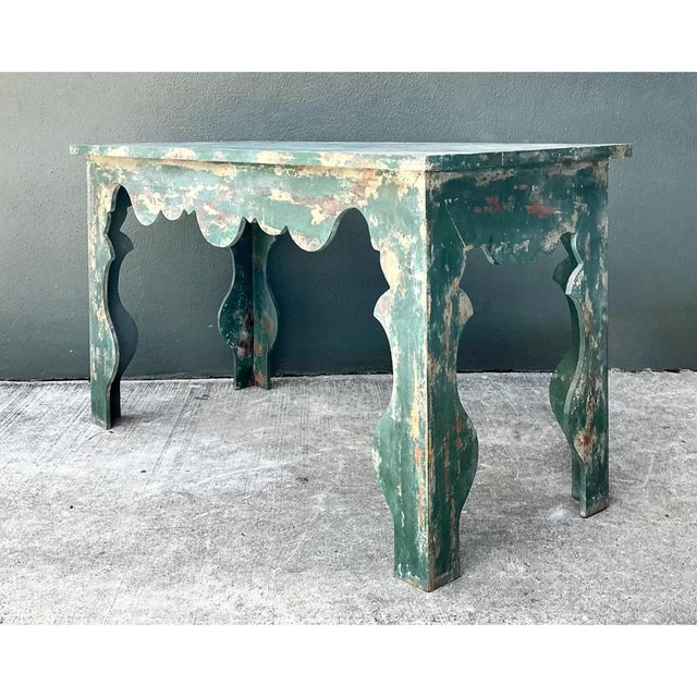 Vintage Distressed Scalloped Green Wood Table For Sale - Image 13 of 14