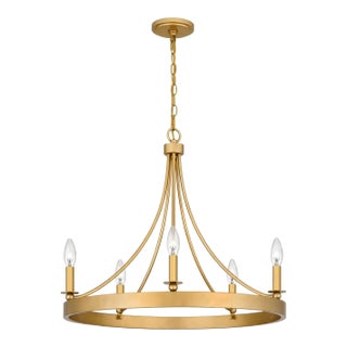 5-Light Light Gold Ring Chandelier, 26" Round, Minimalist Modern Lighting For Sale
