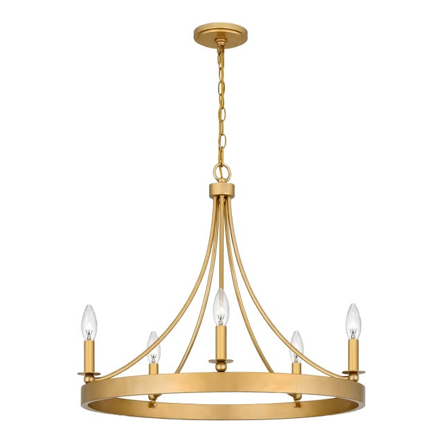 5-Light Light Gold Ring Chandelier, 26" Round, Minimalist Modern Lighting For Sale