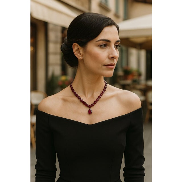 Bochic "Capri" Vintage 120 Carat Plus Of Natural Ruby Necklace Set 18K Gold & Silver For Sale - Image 13 of 18
