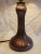 Art Nouveau Table Lamp with Formerly Silver Plated Copper Base & Segmented Beige Fabric Shade with Brown Ribbons For Sale - Image 5 of 6