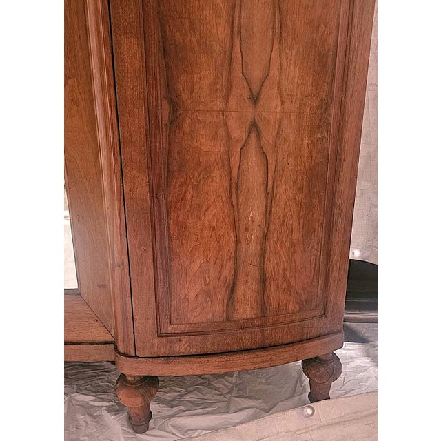Antique French Burl Walnut Armoire Wardrobe Mirror Carved Cabinet Circas 1920s For Sale - Image 10 of 18