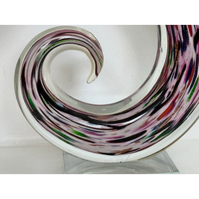 Glass Murano Style Purple Art Glass Swirl Sculpture on Lucite Base For Sale - Image 7 of 9