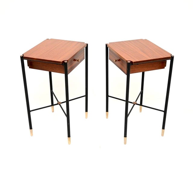 Mid-Century Modern Vintage French Side Tables in Brass and Steel, 1950, Set of 2 For Sale - Image 3 of 11