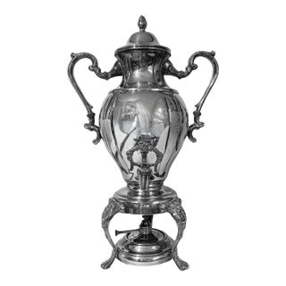 Antique Victorian Rococco Revival Silverplated Hot Water Tea Urn Samovar W/Spirit Burner For Sale