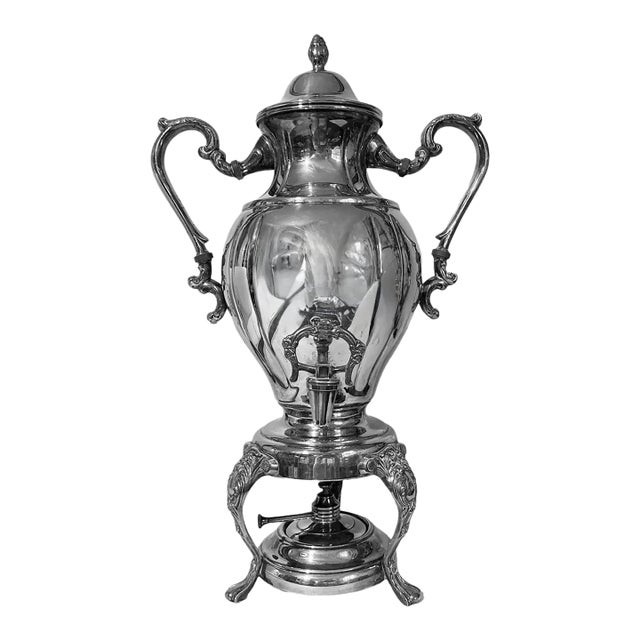 Antique Victorian Rococco Revival Silverplated Hot Water Tea Urn Samovar W/Spirit Burner For Sale