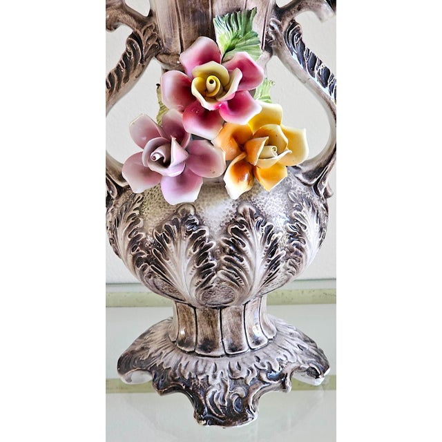 Vintage Italian Capodimonte-Style Porcelain Floral Vase – 17" For Sale In Naples, FL - Image 6 of 18