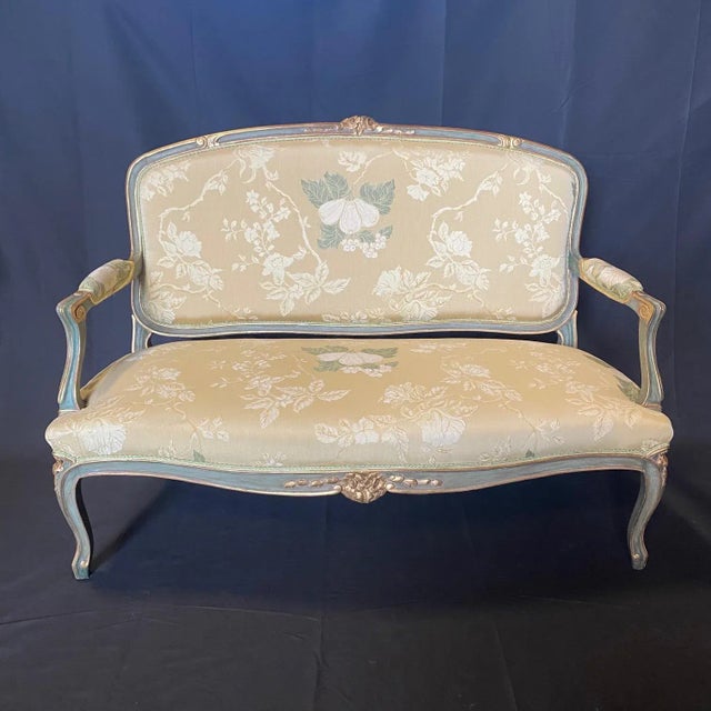 French Louis XV Painted Sofa and Two Fauteuils Parlor -Set of 3 For Sale In Portland, ME - Image 6 of 12