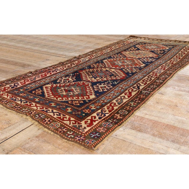 Navy Blue Late 19th Century Caucasian Kazak Rug, 04'00 X 09'01 For Sale - Image 8 of 10