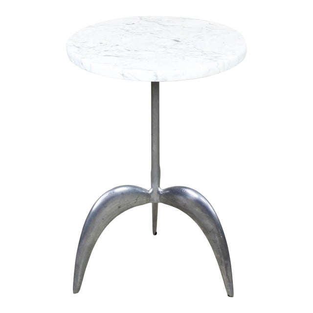 Sculptural Metal Side Table Table With Quartzite Top For Sale