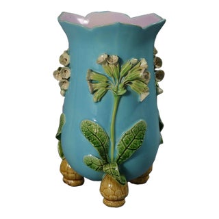 Minton Majolica Floral Vase With Bulb Feet For Sale