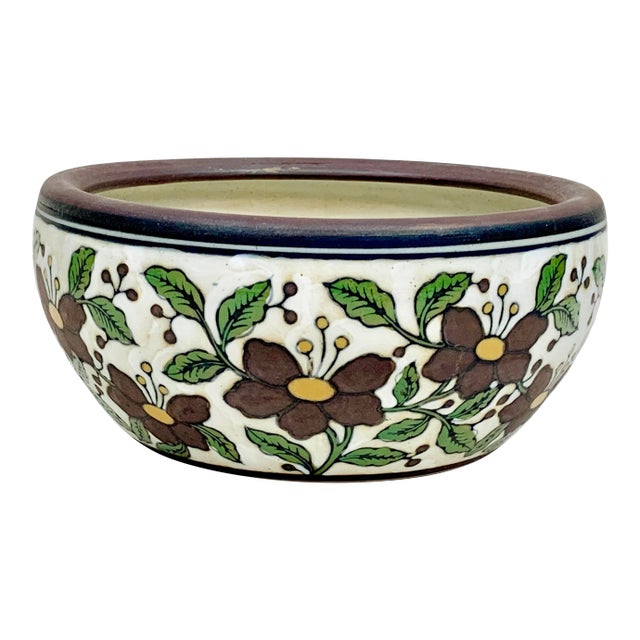 Vintage Hand-Painted Floral Cachepot For Sale