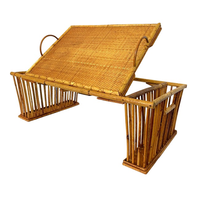 1970's Bamboo Bedroom Tilt Top Tray Table Made in Hong Kong For Sale