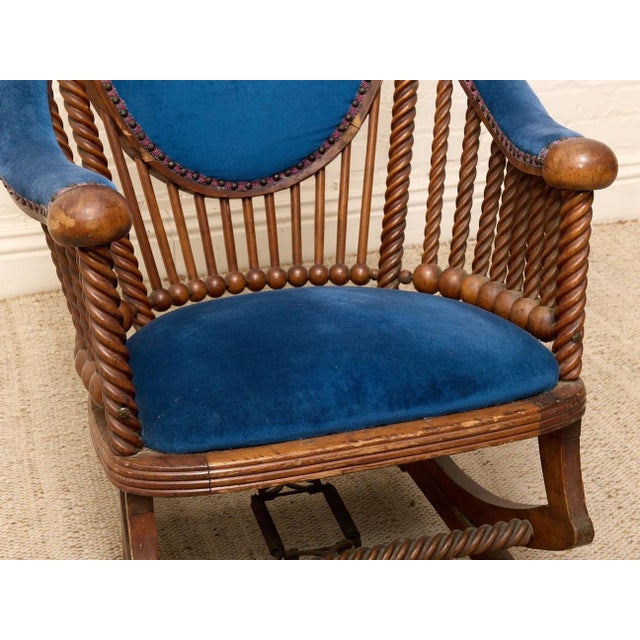 George Hunzinger 1870s Antique Attributed to George Hunzinger Barley Twist Mahogany Needlepoint Rocking Chair For Sale - Image 4 of 10