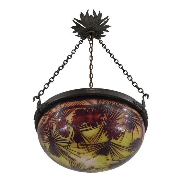 French Art Deco Pendant Light by Galle - 1925 Cameo Gallé Chandelier France For Sale