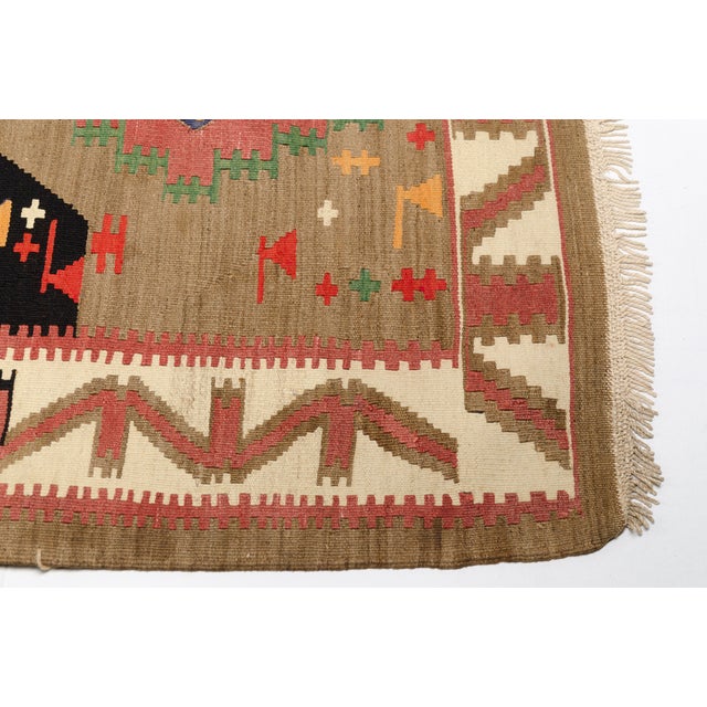 1960s 1960s Central Diamond Medallion Grid With Serrated Borders Kilim For Sale - Image 5 of 10