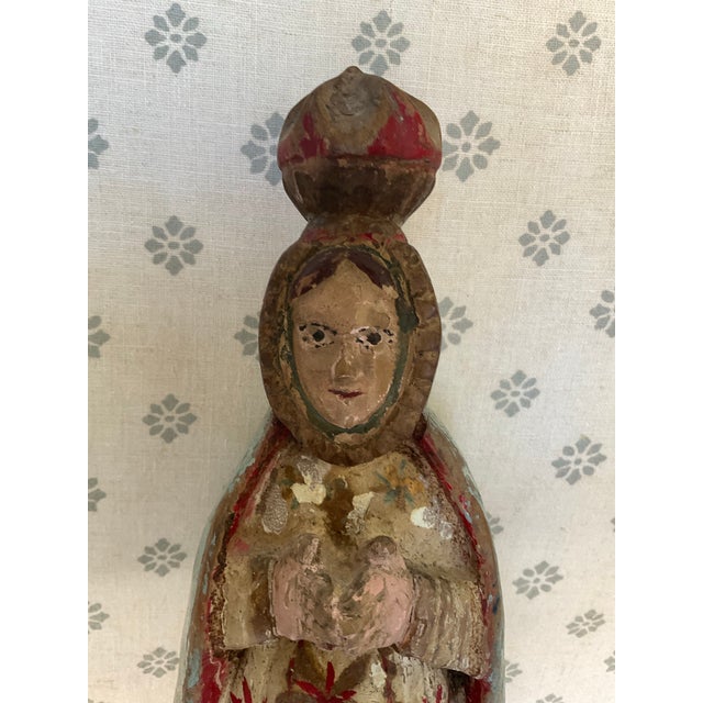 Mexican Vintage Hand-Carved Folk Art Madonna & Children Wood Sculpture – 12” Religious Devotional Figure For Sale - Image 3 of 4