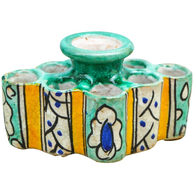 Early 20th Century Motif Moorish Ceramic Inkwell For Sale