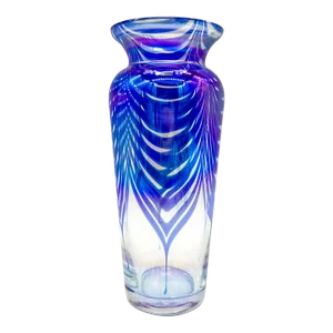 Iridescent Cobalt Blue Pulled Feather Glass Vase