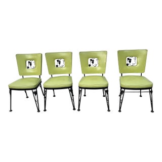 Late 20th Century Woodard Black Iron Lime Green Dining/Patio Chairs - Set of 4 For Sale