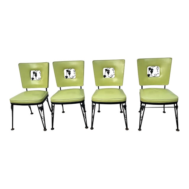 Late 20th Century Woodard Black Iron Lime Green Dining/Patio Chairs - Set of 4 For Sale