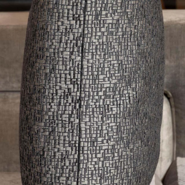 Textile Modernist Pillows with Rectilinear Print in Charcoal and Slate Gray - a Pair For Sale - Image 7 of 8