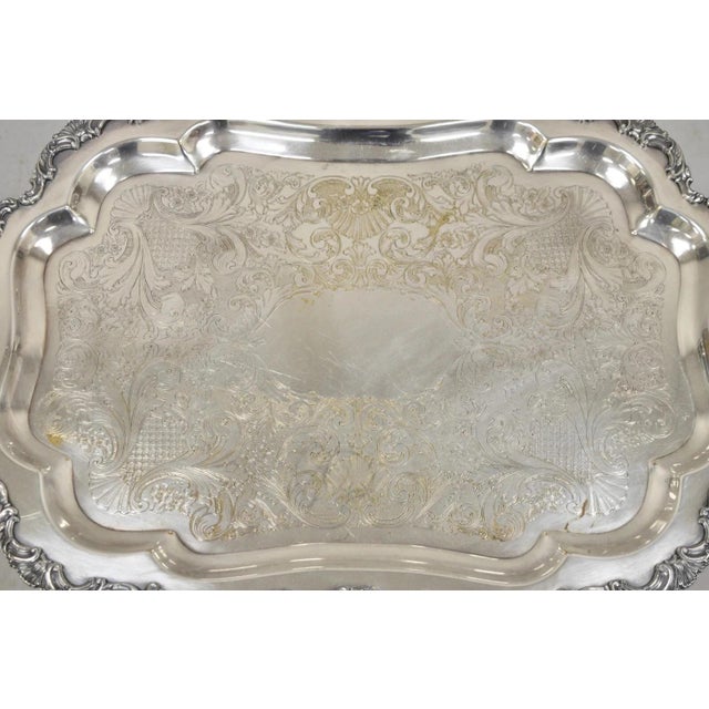 Victorian Vintage Community Ascot Sheffield Large Victorian Silver Plated Platter Bar Tray For Sale - Image 3 of 12