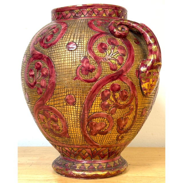 Large Italian Aretini Pottery Vase, Red & Gold Enamel Relief Decoration, Arezzo For Sale - Image 14 of 18