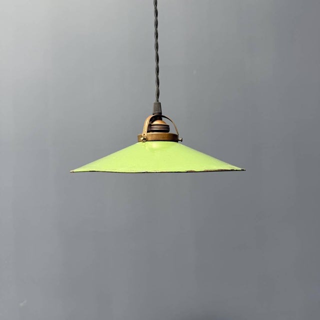 Green Enamel Pendant Lamp with Brass Fitting For Sale - Image 9 of 9