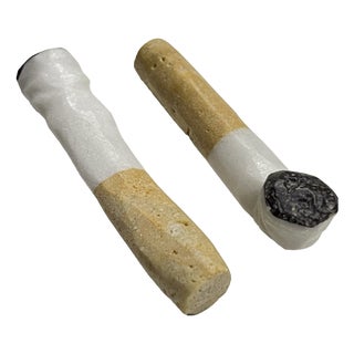 Pop Art Sculptural Hand-Carved Carrara Marble Cigarette Butts, Tuscany, Italy, 1950s, Set of 2 For Sale