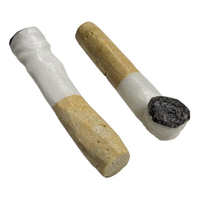 Pop Art Sculptural Hand-Carved Carrara Marble Cigarette Butts, Tuscany, Italy, 1950s, Set of 2 For Sale