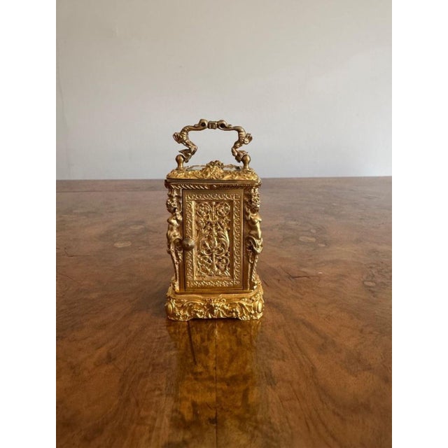 Antique Victorian Ornate Brass Clock, 1880 For Sale - Image 3 of 10