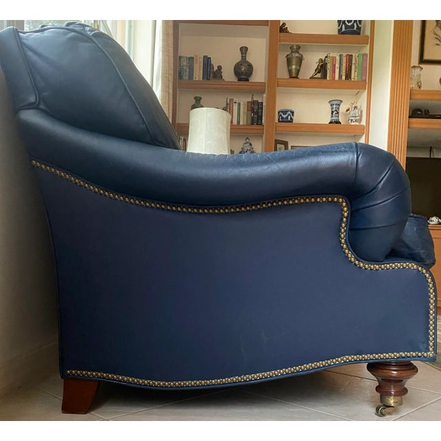 Hancock & Moore Hancock & Moore Navy Leather Sofa With Nailhead Trim For Sale - Image 4 of 9