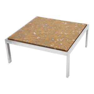Fossilized Marble Chrome Coffee Table Leon Rosen Pace Collection Milo Baughman 1970s