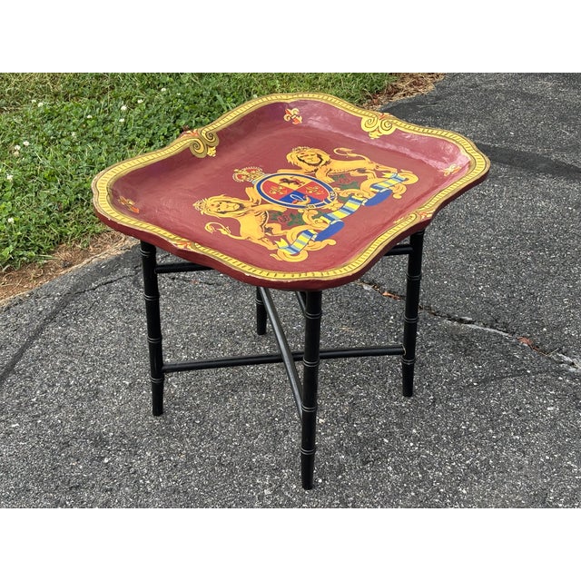 Late 20th Century British Royal Family-Inspired Crested Artisan Finished Tray Table For Sale - Image 6 of 13