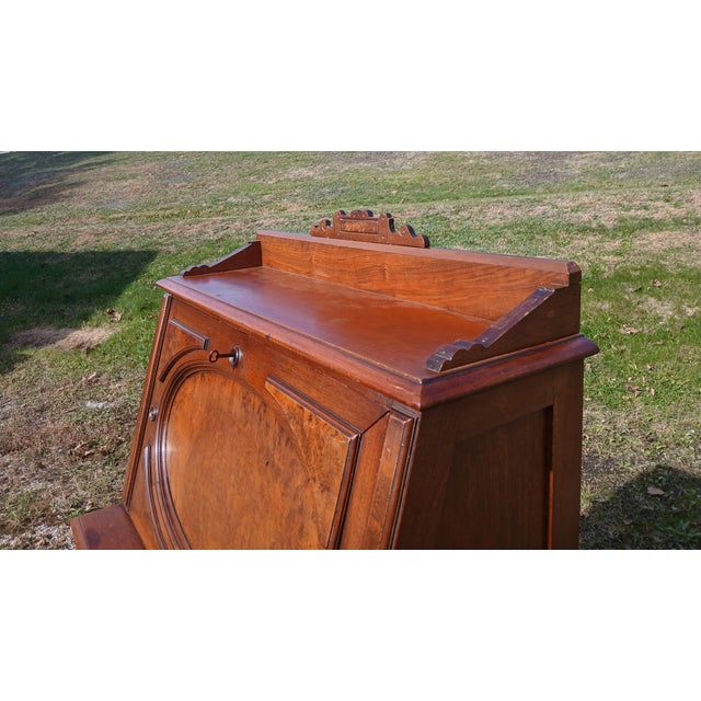 Antique Walnut Victorian Ladies Slanted Drop Front Desk With Working Locks and Keys 1870s For Sale - Image 4 of 17