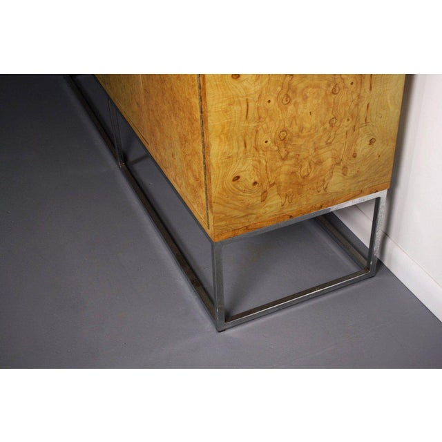 Mid-Century Modern 1970s Danish Modern Bernhardt Burlwood Credenza on a Chrome Base For Sale - Image 3 of 7