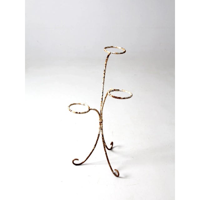 Shabby Chic Vintage White Iron Plant Stand For Sale - Image 3 of 11