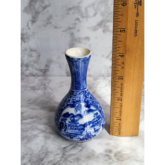 Flow Blue Porcelain Vase With Traditional Asian Landscape For Sale - Image 11 of 12