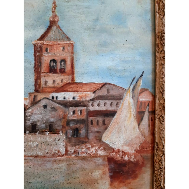 Textile Italian Venetian Fisherman Village Seaside Painting Signed For Sale - Image 7 of 13