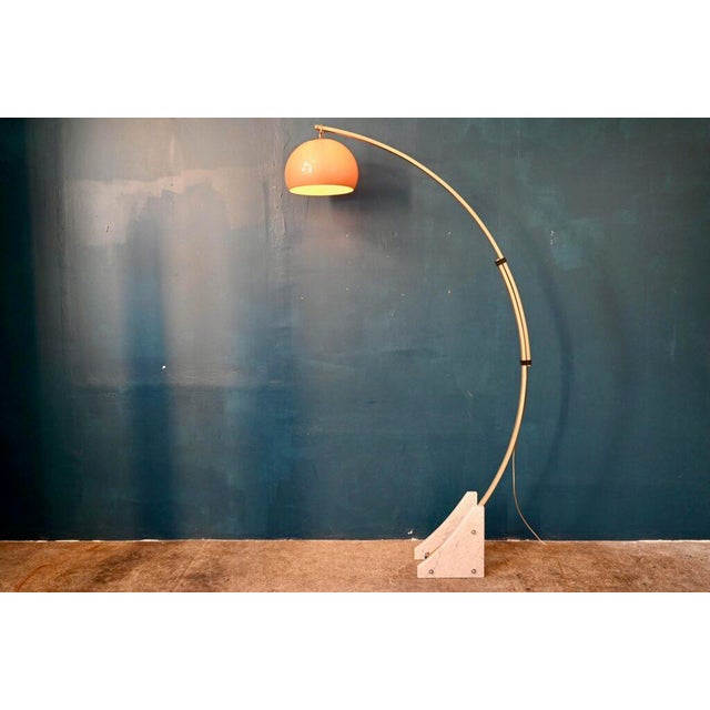 Italian Space Age Arc Floor Lamp in Marble and Gilt Aluminium, 1970s For Sale - Image 16 of 18