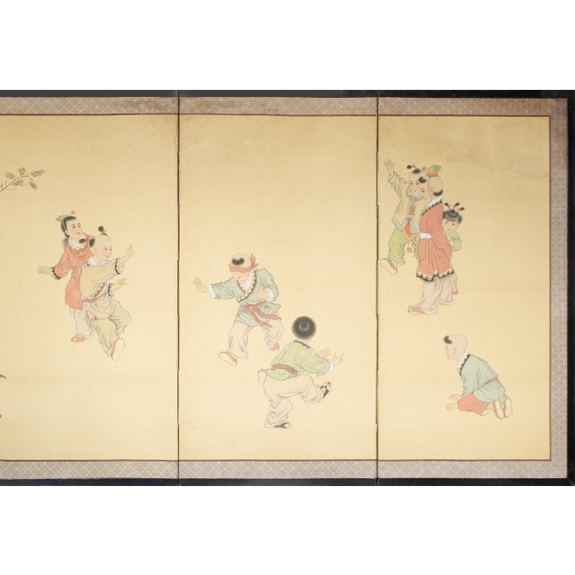 Japanese "Hide-and-Seek" by Lu Feng, Vintage Chinese Painted Silk Screen For Sale - Image 3 of 18
