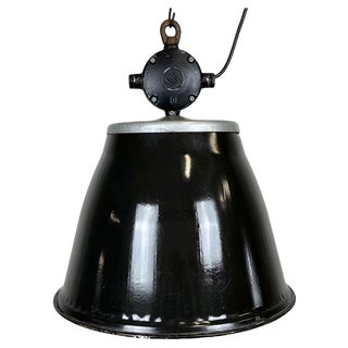 Industrial Black Enamel Factory Pendant Lamp, 1960s For Sale