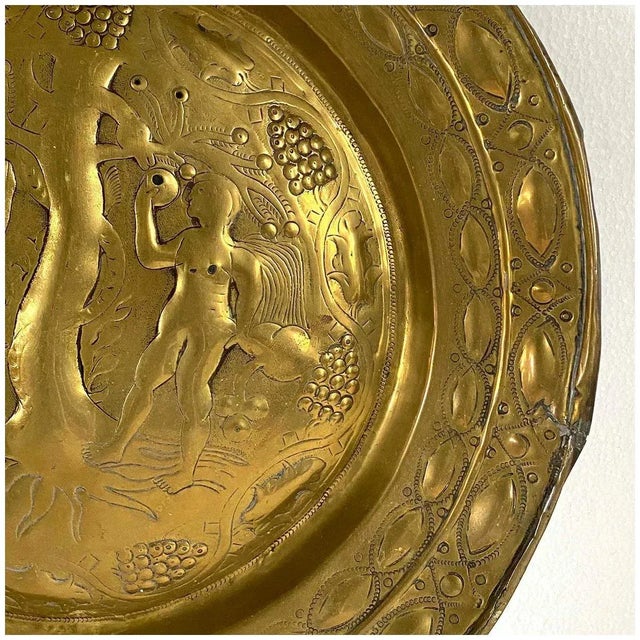 Large Northern European Baroque Adam and Eve Brass Repousse Alms Plate For Sale - Image 9 of 13