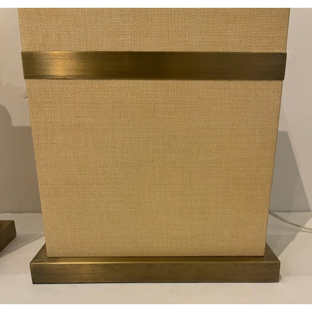 Stylish Currey & Co. Organic Modern Raffia and Brass Table Lamps Pair Prototypes, showroom floor samp[les