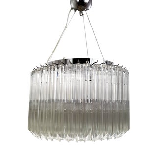 Vintage Round Chandelier with Handmade Murano Glass and Crystal Quadrihedrons, Italy, 1971 For Sale