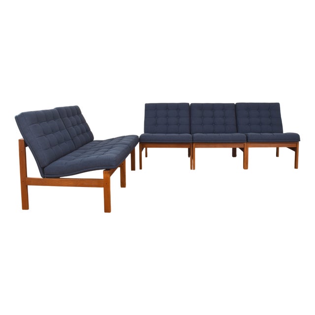 Mid-Century Modern Moduline Modular Sofas in Teak by Ole Gjerløv-Knudsen & Torben Lind for France & Søn, 1960s, Set of 5 For Sale