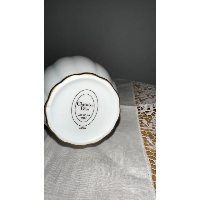 Contemporary Vintage Christian Dior Art De La Table Vase | White Porcelain Bud Vase With Gold Trim | Dior Home Decor | Made in Japan For Sale - Image 3 of 10